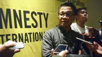 Laskar Merah Putih berunjuk rasa dukung DOB di depan Kantor Amnesty Internasional Indonesia