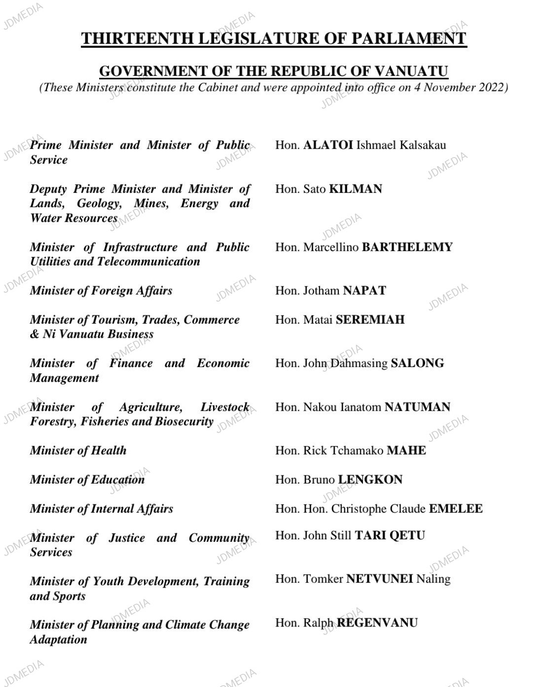 Kabinet Vanuatu 2022