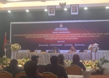 Komisi Pemilihan Umum (KPU) Provinsi Papua Pegunungan, saat gelar rapat koordinasi (rakor) bersama 8 KPU Kabupaten dan kota yang ada di wilayah Papua Pegunungan, pada Sabtu (11/5/2024).-Jubi/DOk.humas KPU Papua Pegunungan.