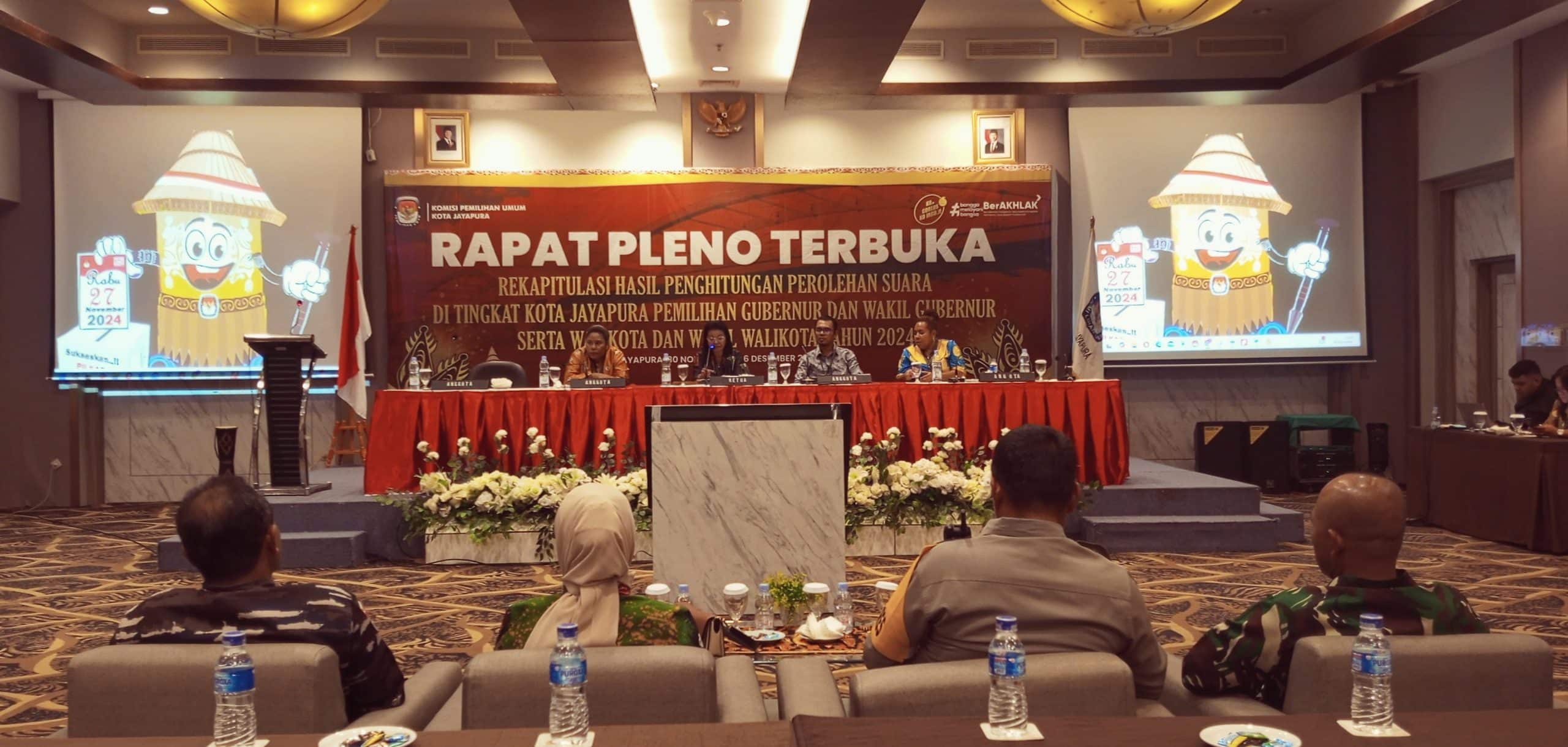 KPU Kota Jayapura memutuskan skorsing rapat pleno terbuka di Grand Abe Hotel, Abepura, Kota Jayapura, Papua, Sabtu (30/11/2024). - Jubi/Pes Yanengga