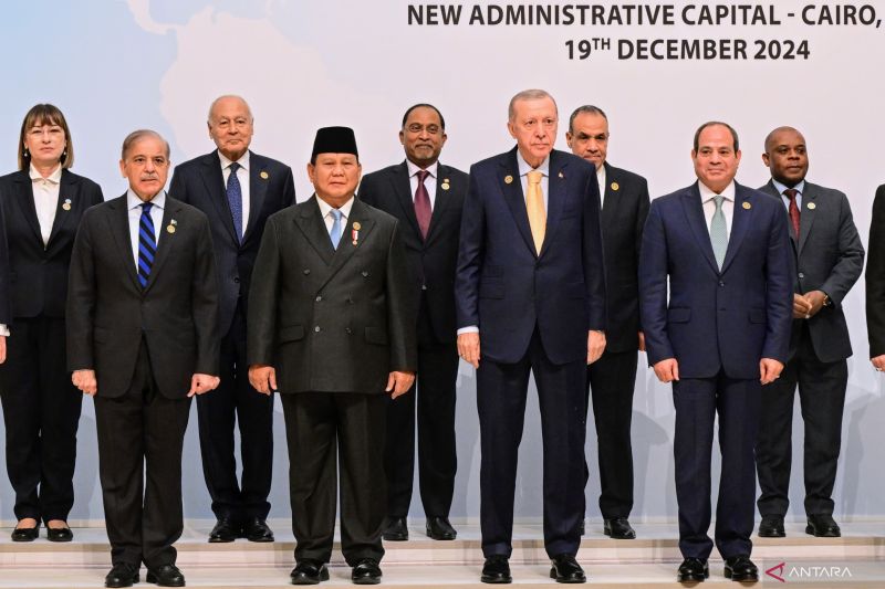 Presiden Prabowo Subianto berfoto bersama sejumlah pemimpin delegasi di Forum Ekonomi Delapan Negara Berkembang, di Kairo, Mesir, Kamis (19/12/2024). - Antara/Biro Pers Sekretariat Presiden
